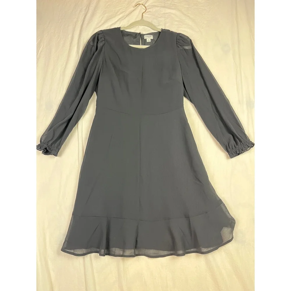 J.Crew Black Chiffon Ruffle Hem Mini Dress Long Sleeve BY478 BK0001 Womens 4 - Picture 4 of 10